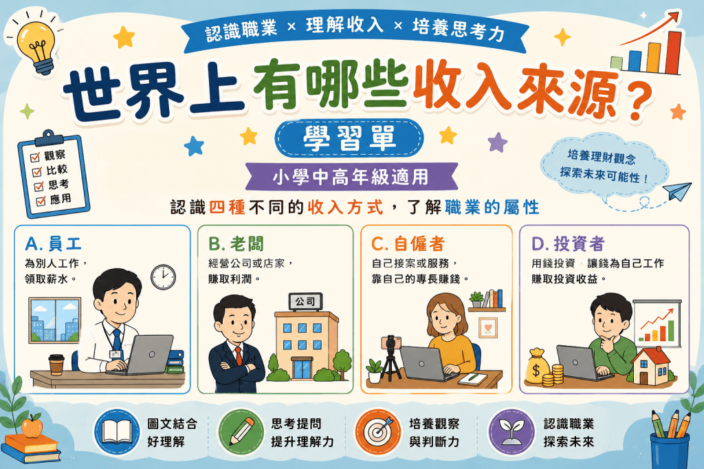 職業與收入學習單 (金融教育) 中文繁體．注音